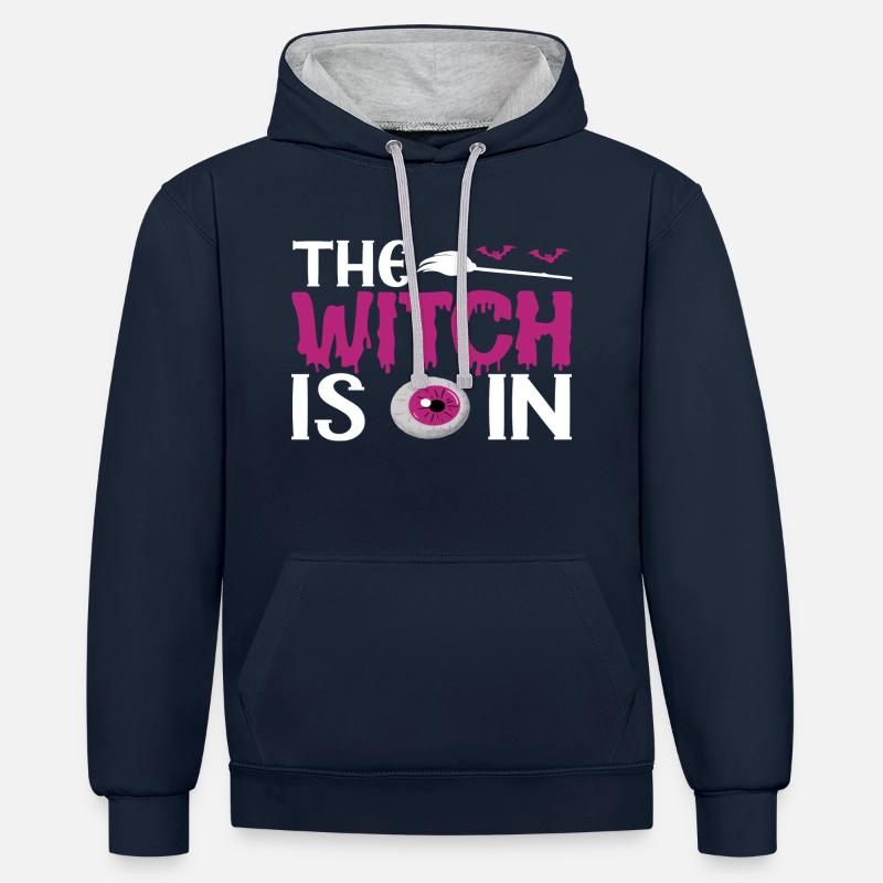 La sorcière est dans - Sweat à capuche contrasté - bleu marine/gris chiné