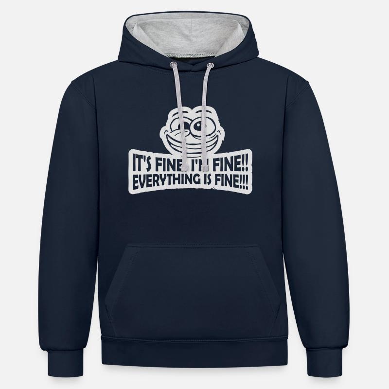 Tout va bien devis - Sweat à capuche contrasté - bleu marine/gris chiné