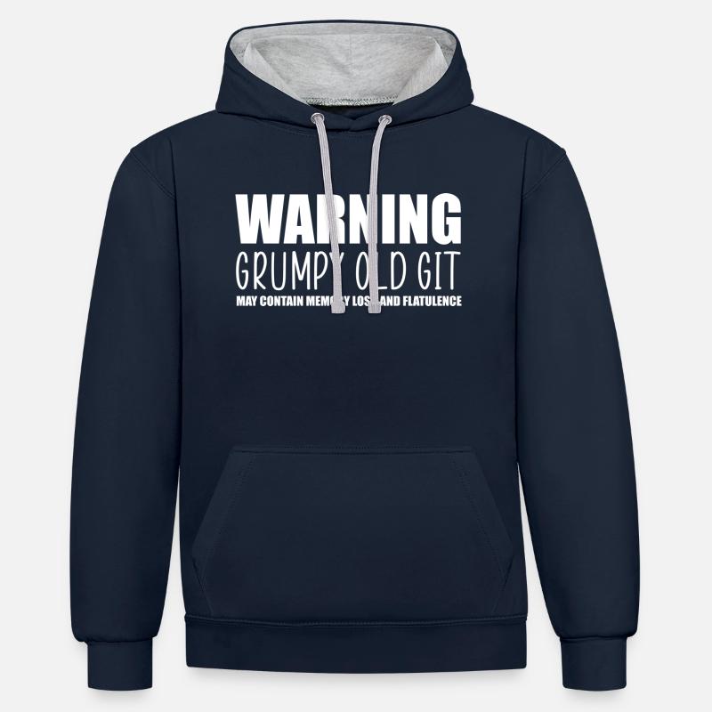 Avertissement vieux git grincheux - Sweat à capuche contrasté - bleu marine/gris chiné
