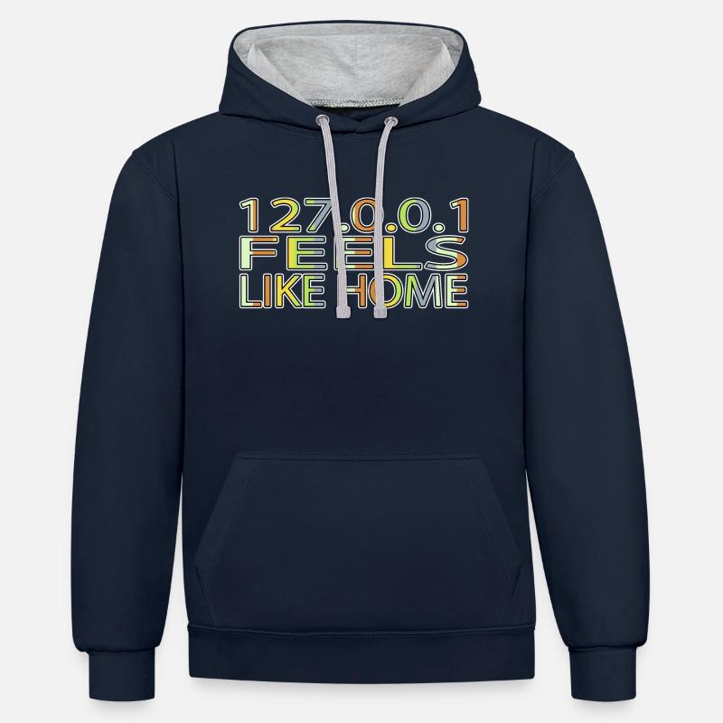 Développeur FullStack amusant - Sweat à capuche contrasté - bleu marine/gris chiné