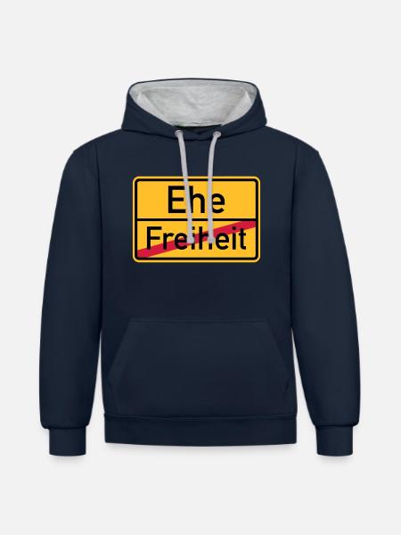 Ehe - Kontrast-Hoodie - Navy/Grau meliert