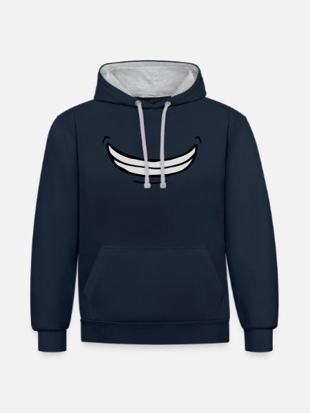 Wide exuberant comic grin - Contrast hoodie - navy/heather grey