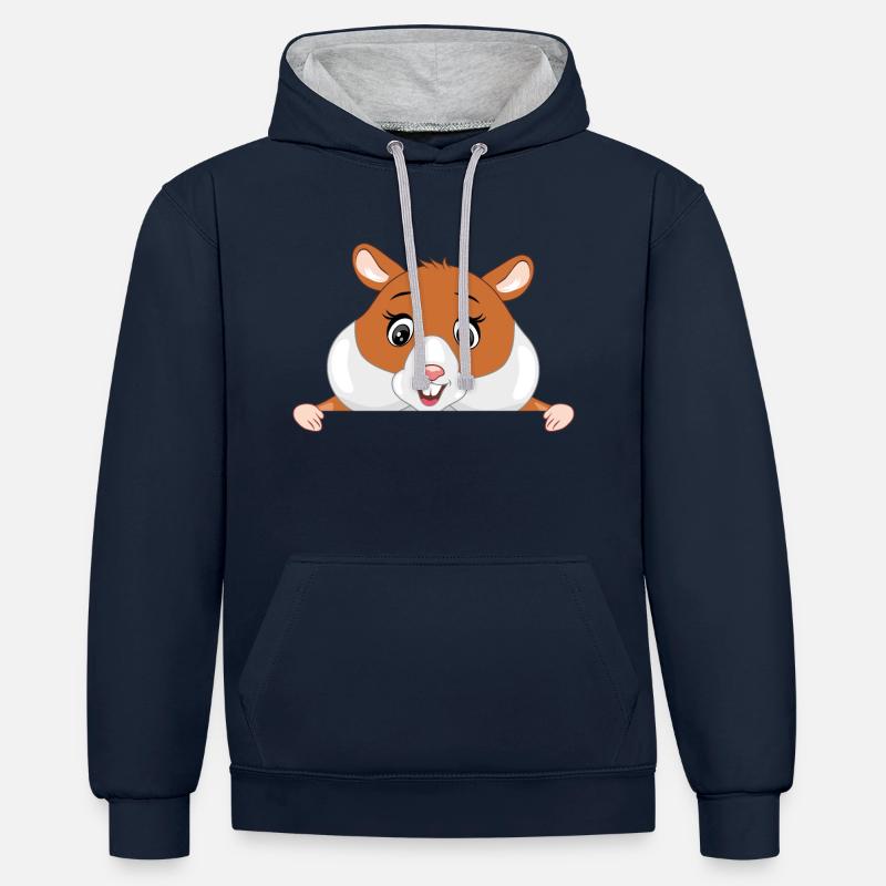 Bon hamster qui regarde - Sweat à capuche contrasté - bleu marine/gris chiné