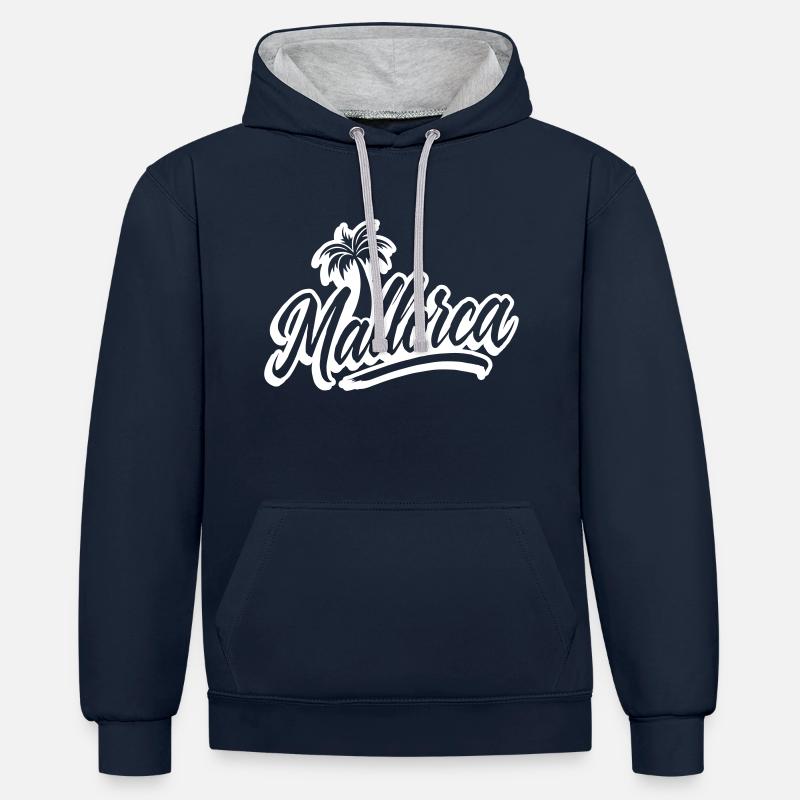 Palmiers de Majorque - Sweat à capuche contrasté - bleu marine/gris chiné
