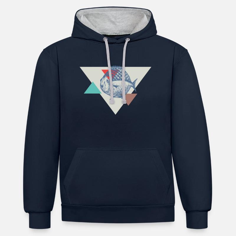 Conception de triangle de poisson - Sweat à capuche contrasté - bleu marine/gris chiné