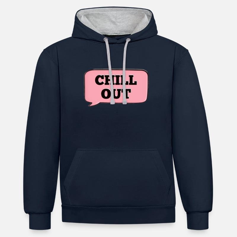 CHILL OUT NOTIFICATION ROSE - Sweat à capuche contrasté - bleu marine/gris chiné
