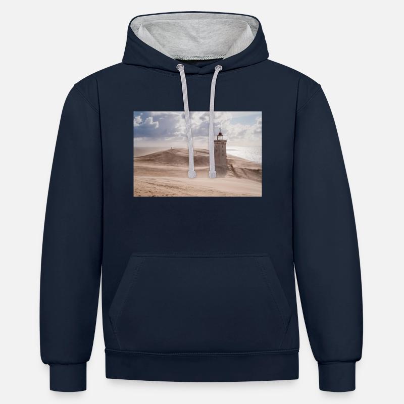 Tempête de sable au phare - Sweat à capuche contrasté - bleu marine/gris chiné