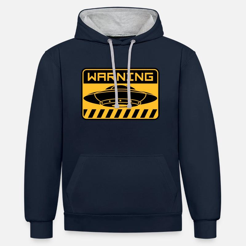 Bouclier d’avertissement volant des OVNIS - Sweat à capuche contrasté - bleu marine/gris chiné