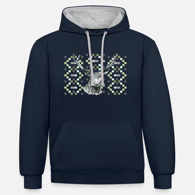 Cerf - Sweat à capuche contrasté - bleu marine/gris chiné