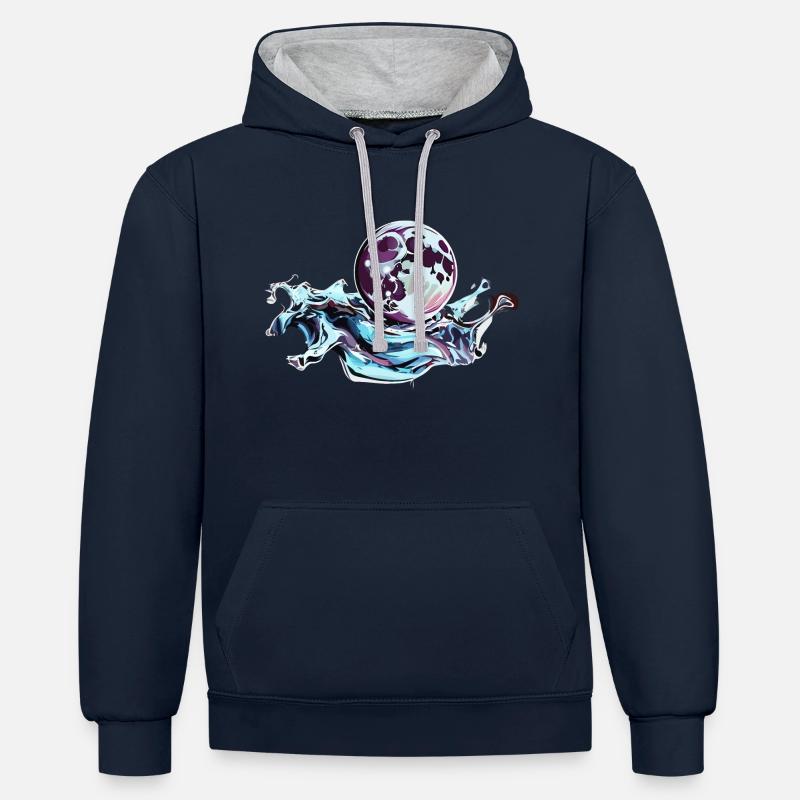 Pleine lune chromée - Sweat à capuche contrasté - bleu marine/gris chiné