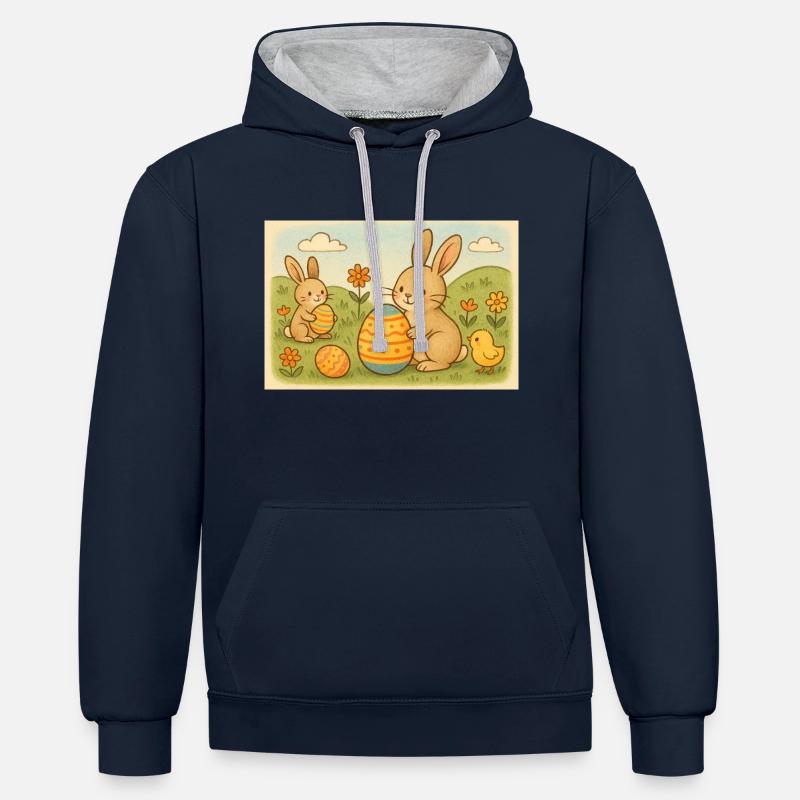 Fête de Pâques - Sweat à capuche contrasté - bleu marine/gris chiné
