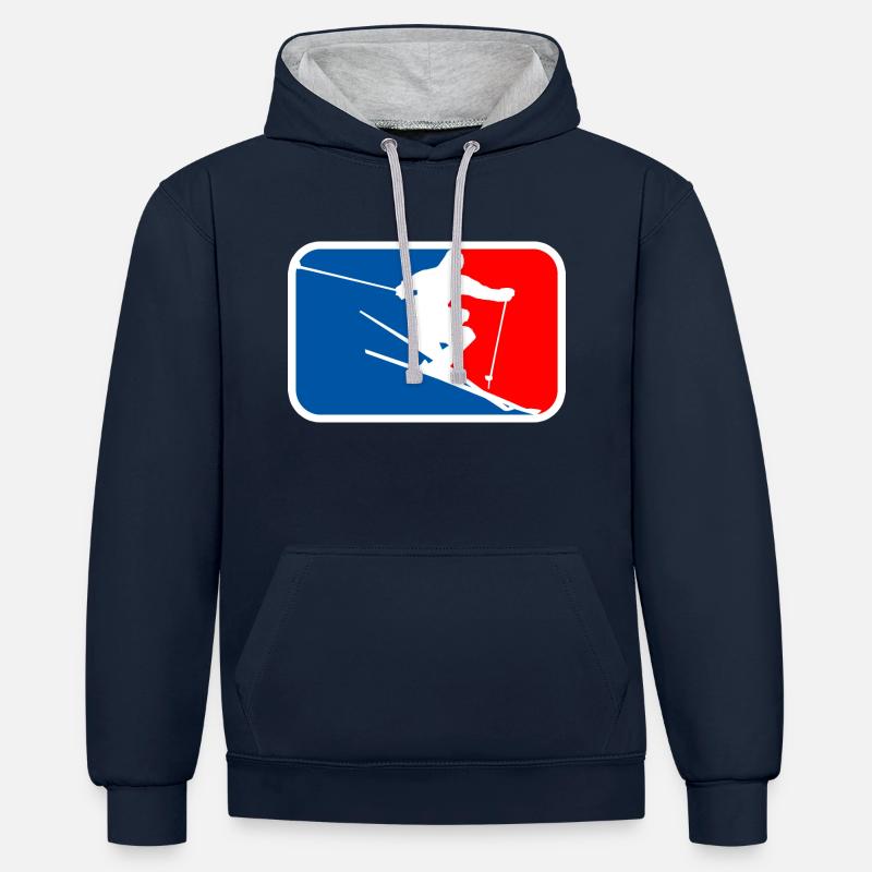 logo de ski - Sweat à capuche contrasté - bleu marine/gris chiné
