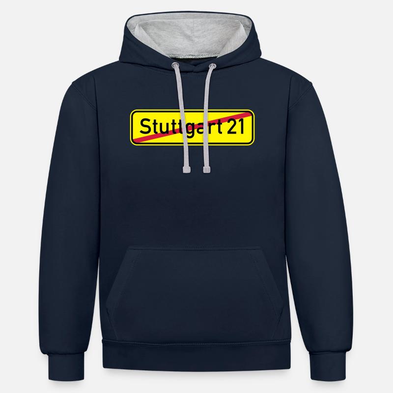 Stuttgart 21 - Sweat à capuche contrasté - bleu marine/gris chiné