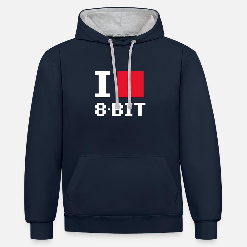 J'adore 8 bits - Sweat à capuche contrasté - bleu marine/gris chiné