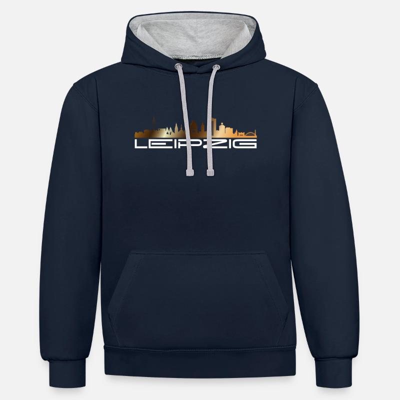 Leipzig Design motif Allemagne - Sweat à capuche contrasté - bleu marine/gris chiné