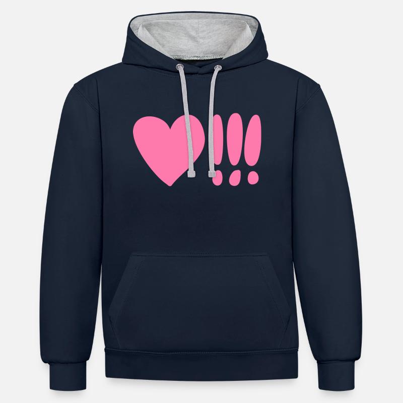 Coeur avec point d’exclamation Pink - Sweat à capuche contrasté - bleu marine/gris chiné