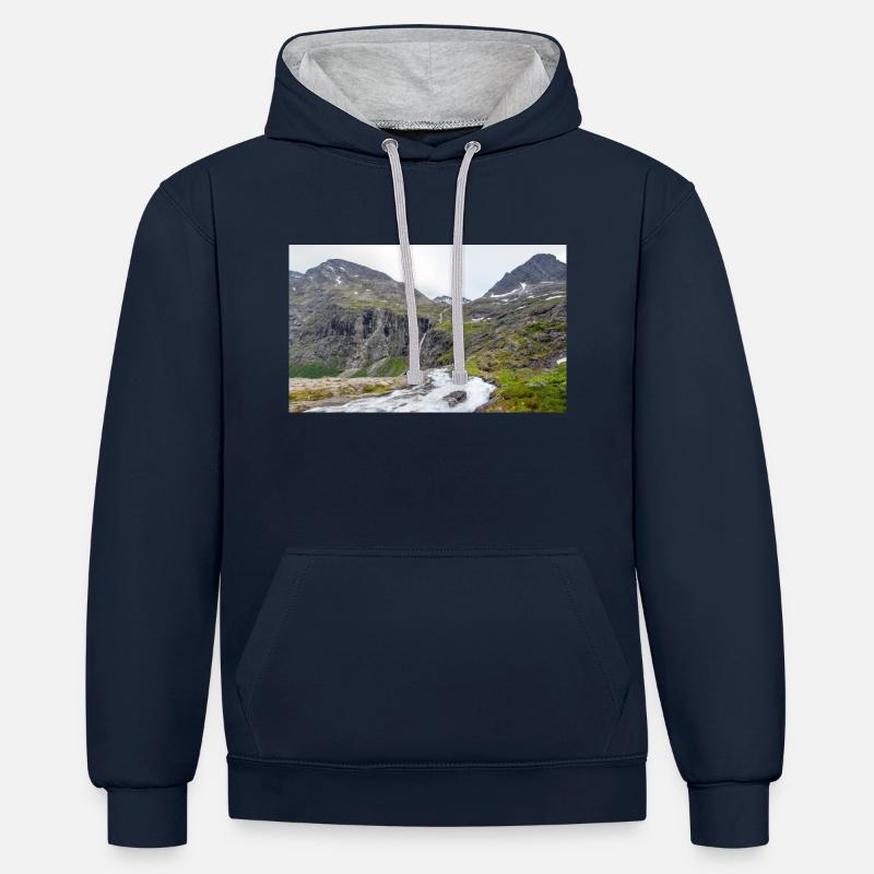 Trollstigen Tverelva Stigfossen Trollstigen - Sweat à capuche contrasté - bleu marine/gris chiné