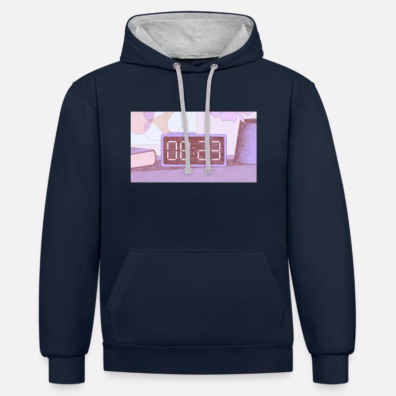 Heure – 8:23 - Sweat à capuche contrasté - bleu marine/gris chiné