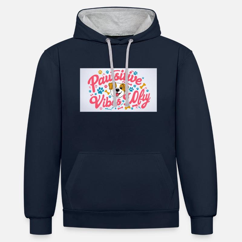 Conception pour chien - Sweat à capuche contrasté - bleu marine/gris chiné