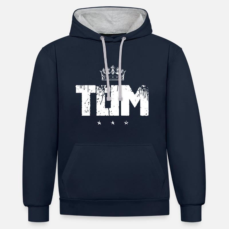 Tom - Sweat à capuche contrasté - bleu marine/gris chiné