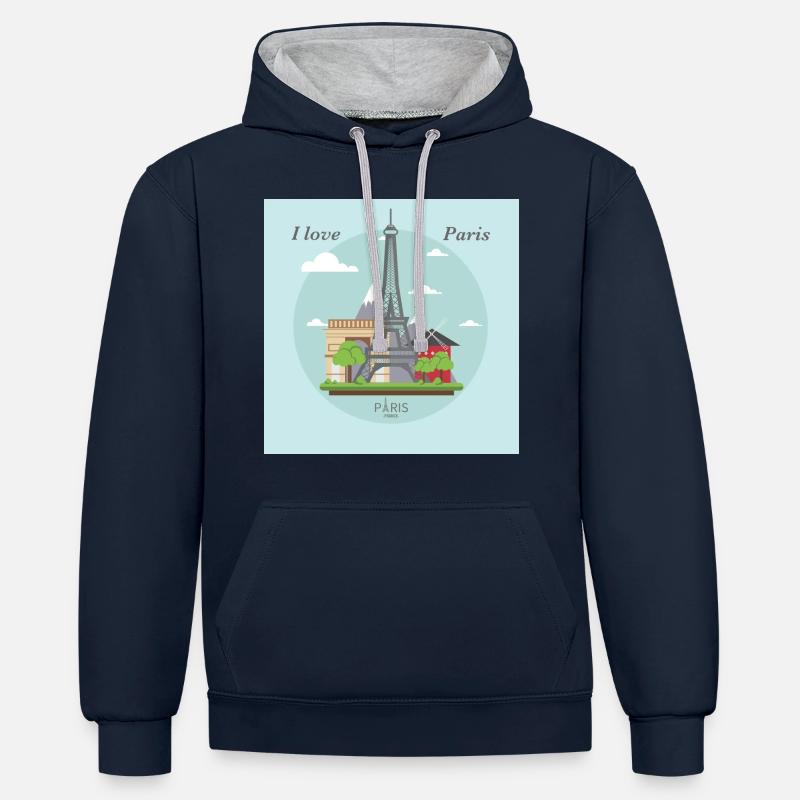 J'aime Paris - Sweat à capuche contrasté - bleu marine/gris chiné