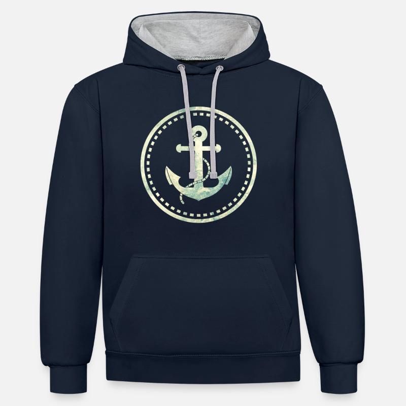 ancre - Sweat à capuche contrasté - bleu marine/gris chiné