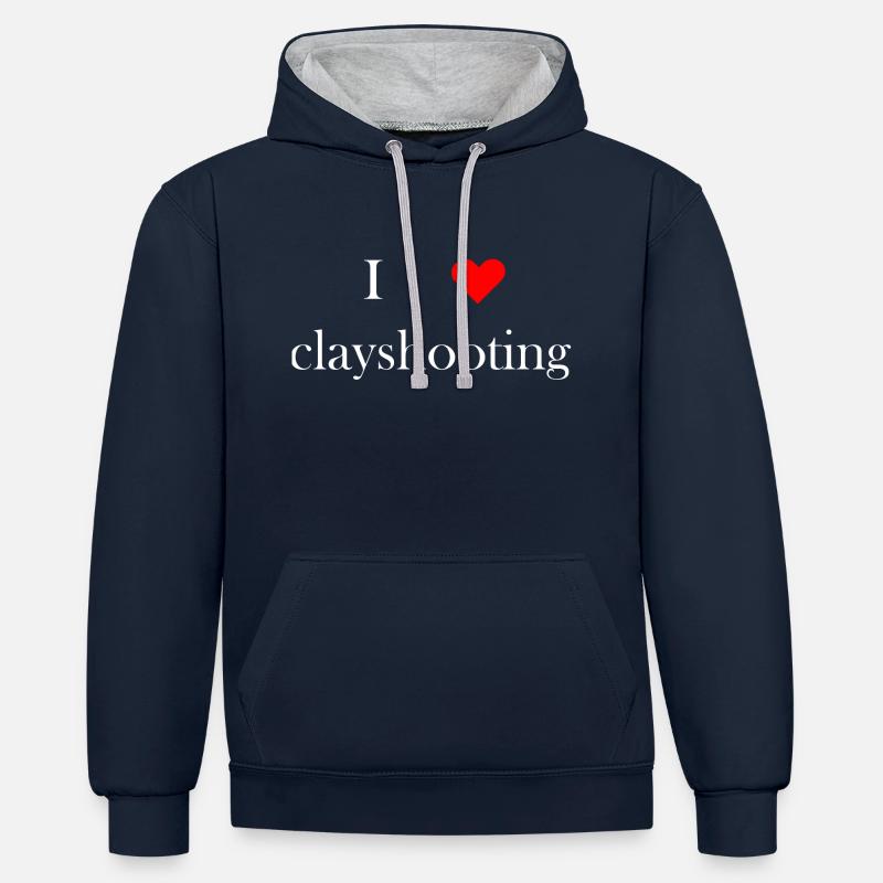 iloveclayshooting1 white - Sweat à capuche contrasté - bleu marine/gris chiné