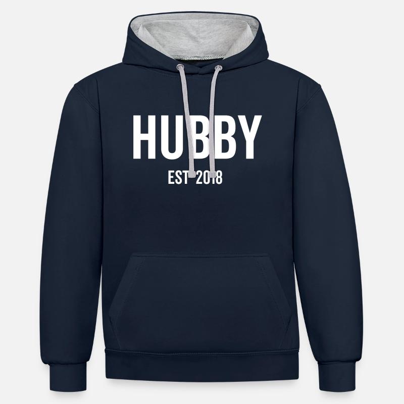 Hubby Est 2018 - Sweat à capuche contrasté - bleu marine/gris chiné