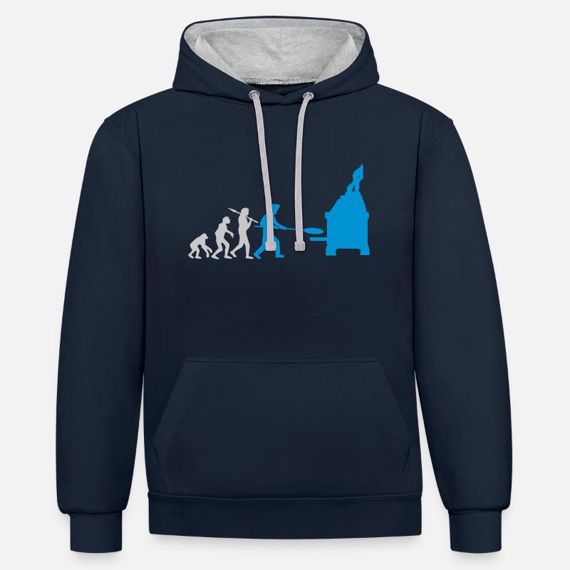 Évolution du boulanger de pizza - Sweat à capuche contrasté - bleu marine/gris chiné