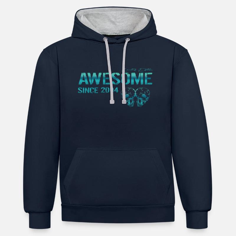 Awesome since 2004 Geschenk - Kontrast-Hoodie - Navy/Grau meliert