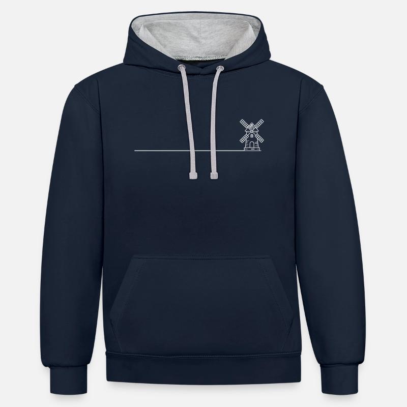 Icône de moulin à vent - Sweat à capuche contrasté - bleu marine/gris chiné