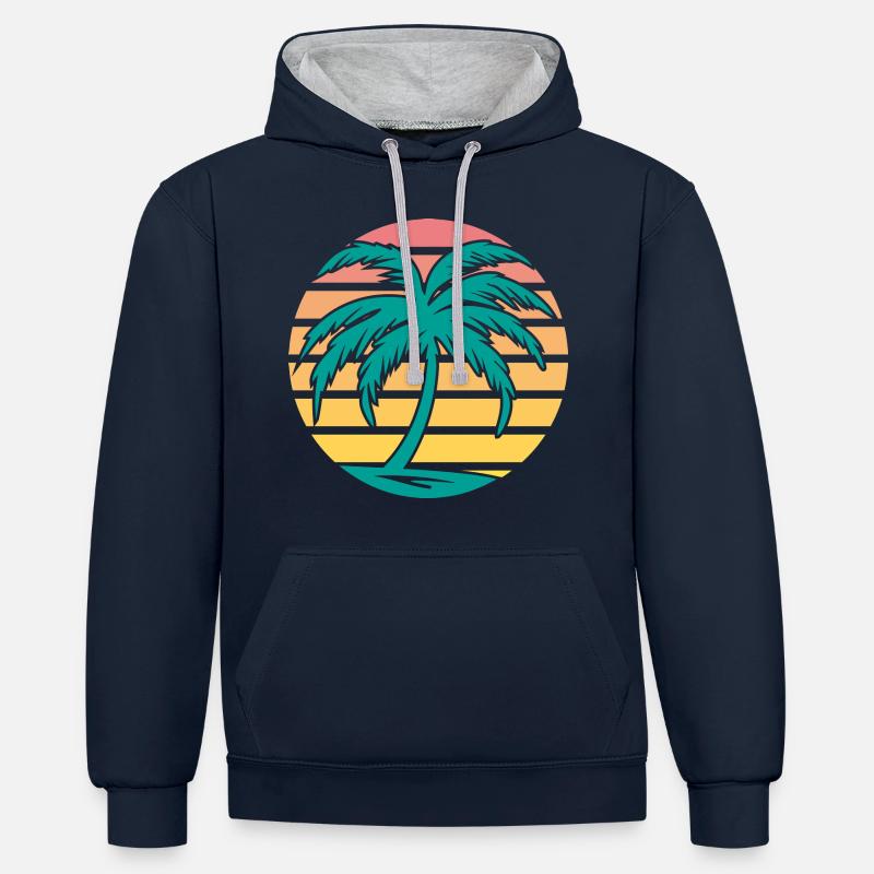 Palmier rétro - Sweat à capuche contrasté - bleu marine/gris chiné
