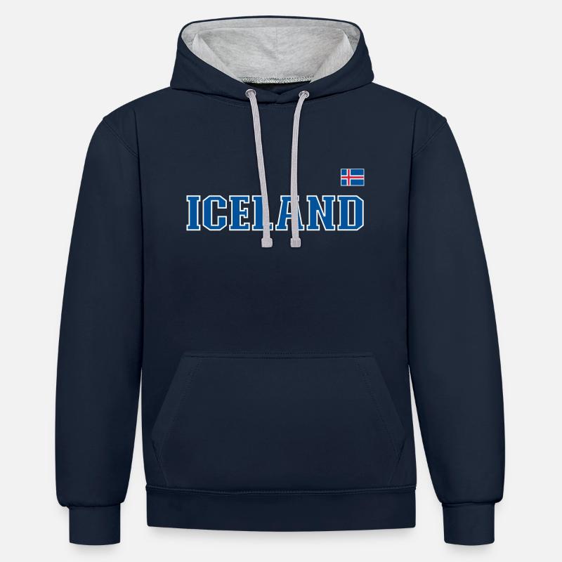 Drapeau de l’Iceland - Sweat à capuche contrasté - bleu marine/gris chiné