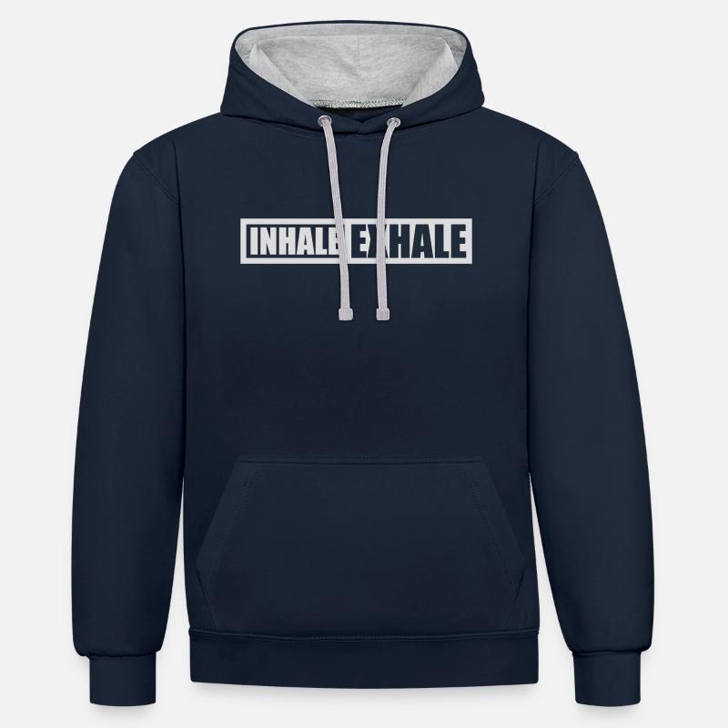 Inspirez expirez Yoga citation - Sweat à capuche contrasté - bleu marine/gris chiné