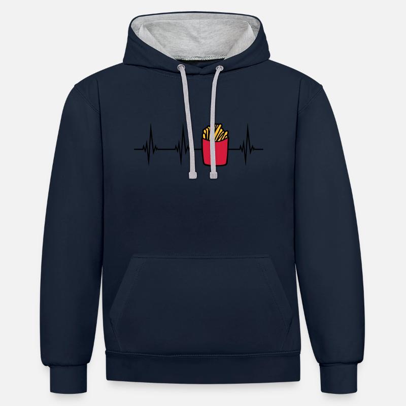 Frites Français pulse - Sweat à capuche contrasté - bleu marine/gris chiné