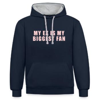 MON EX EST MON PLUS GRAND FAN - Sweat à capuche contrasté - bleu marine/gris chiné - Devant - Nico (186cm)
