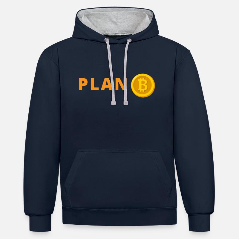 Bitcoin Plan B - Sweat à capuche contrasté - bleu marine/gris chiné