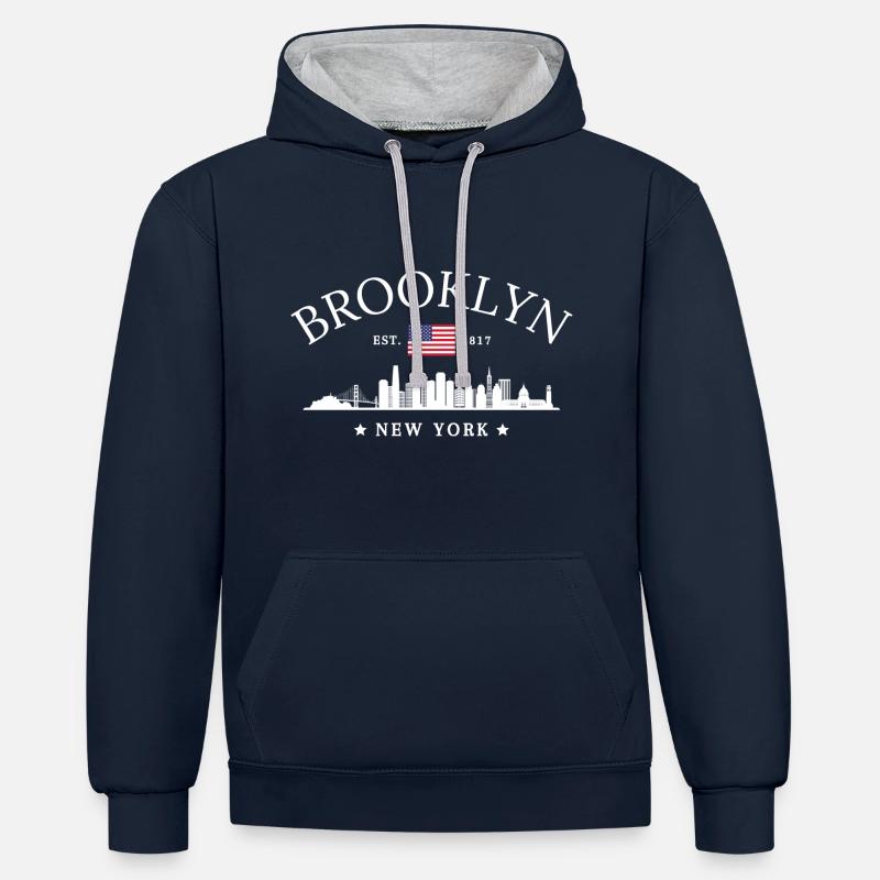 Brooklyn Newyork Classique - Sweat à capuche contrasté - bleu marine/gris chiné