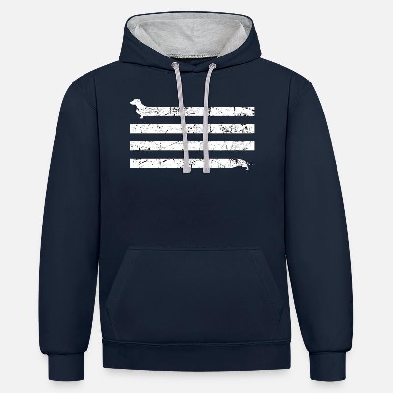 dackel stretch teckel dachshund - Kontrast-Hoodie - Navy/Grau meliert