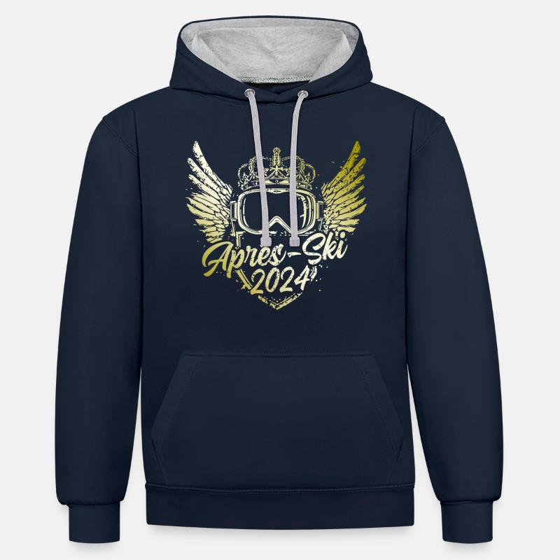 Après-ski 2024 - Sweat à capuche contrasté - bleu marine/gris chiné