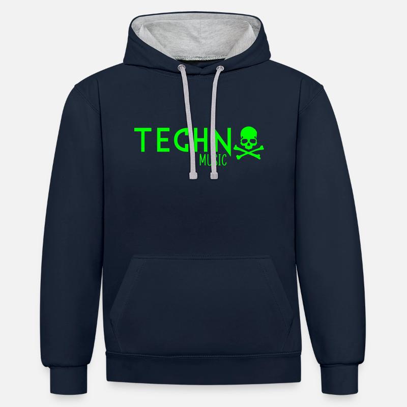 Musique techno - Sweat à capuche contrasté - bleu marine/gris chiné