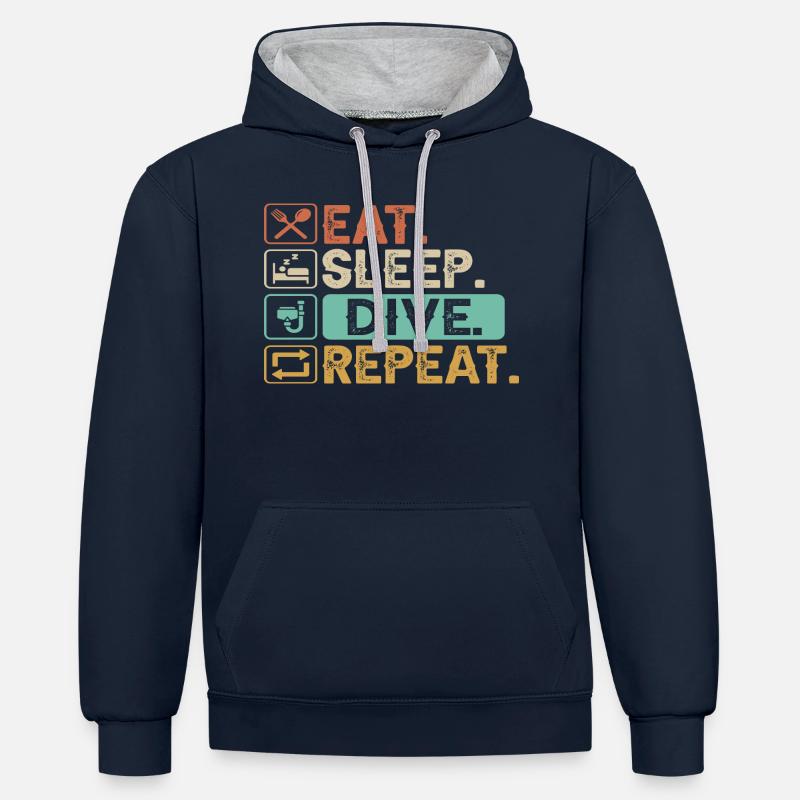 Manger Dormir Plonger Répéter - Sweat à capuche contrasté - bleu marine/gris chiné