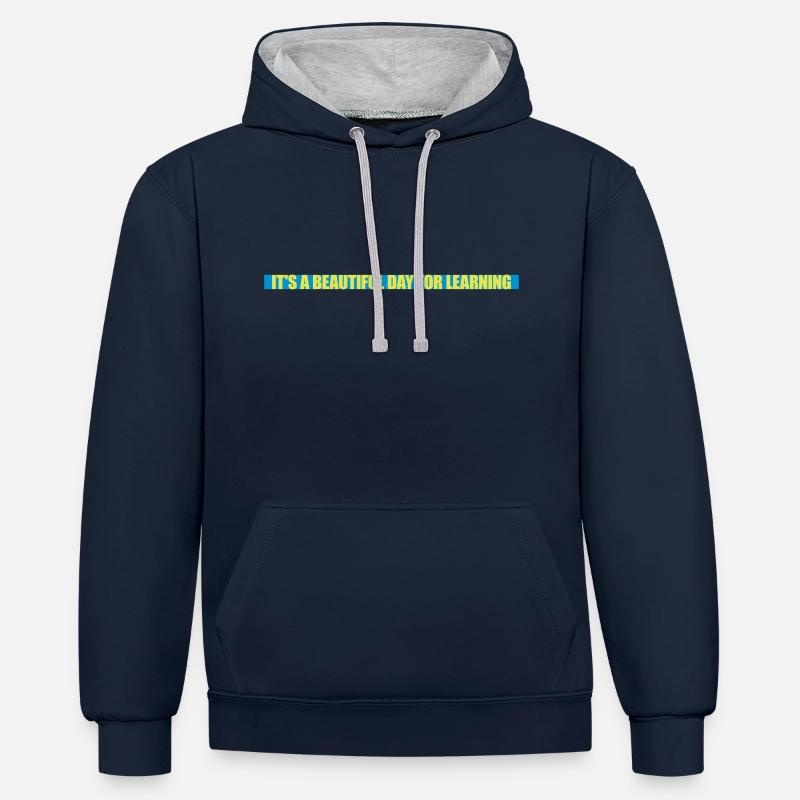 belle journée pour apprendre - Sweat à capuche contrasté - bleu marine/gris chiné