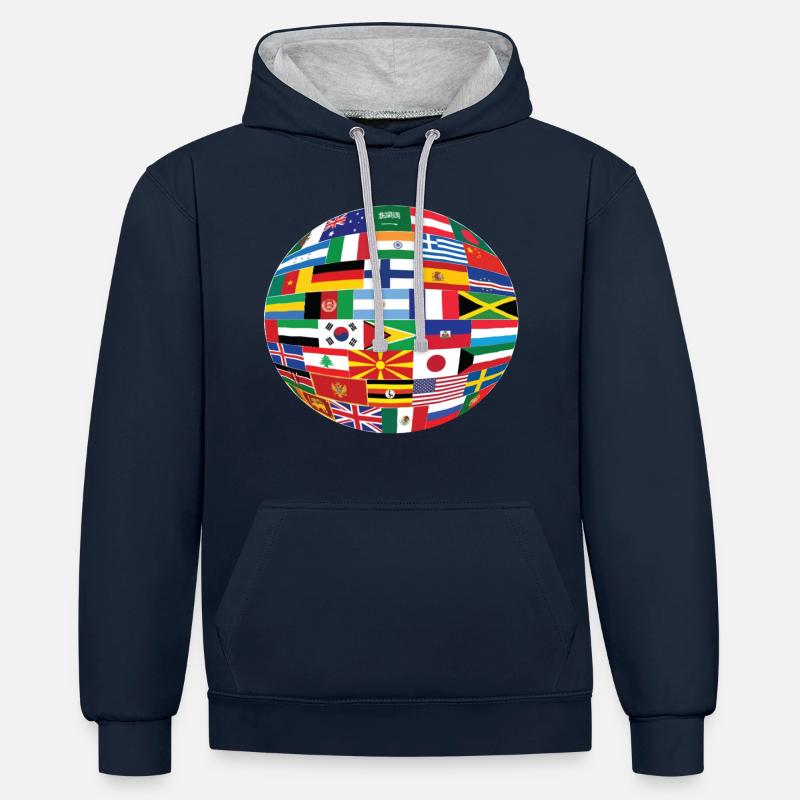 Drapeaux du Monde - Sweat à capuche contrasté - bleu marine/gris chiné