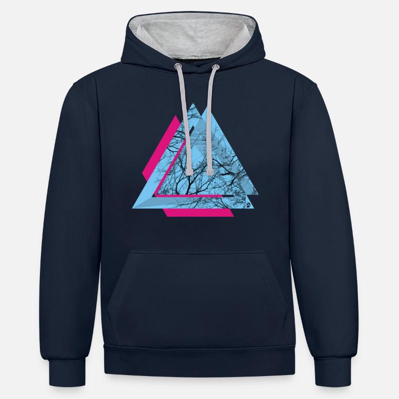 AD Triangle - Sweat à capuche contrasté - bleu marine/gris chiné