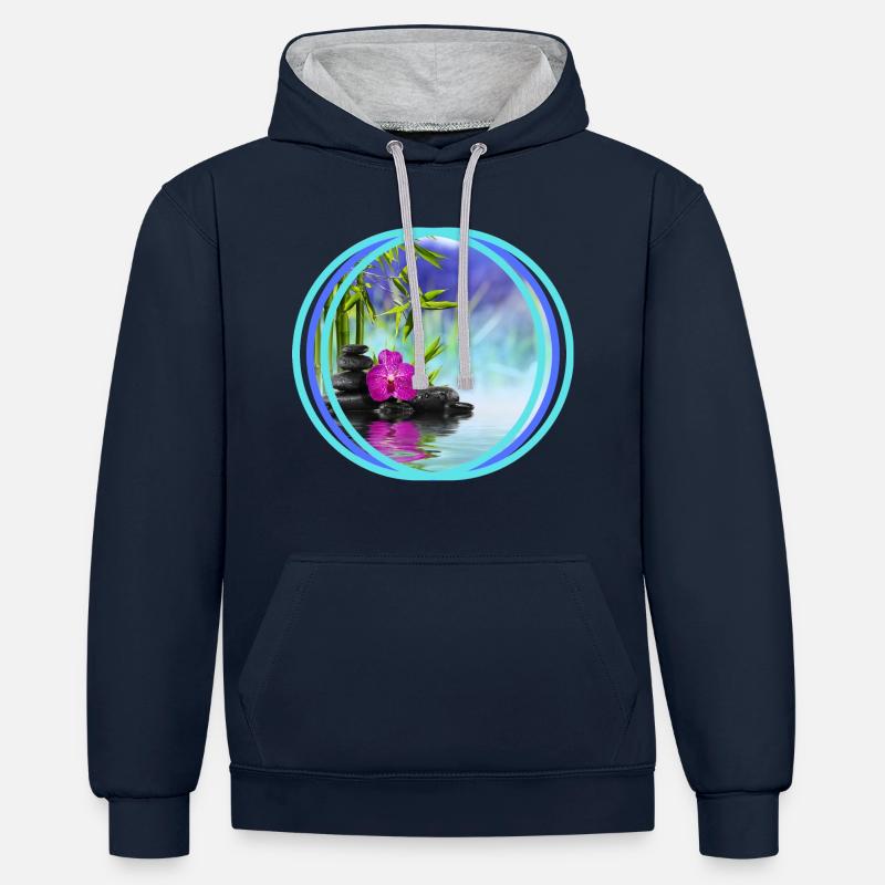 Impression zen - Sweat à capuche contrasté - bleu marine/gris chiné