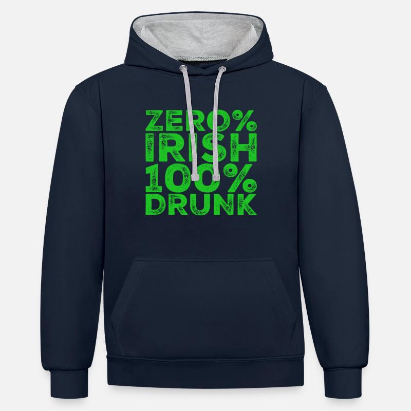 Zero% Irish, 100% drunk - Contrast hoodie - navy/heather grey