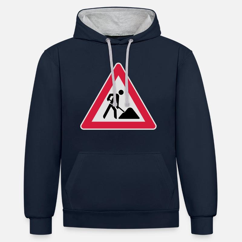Baustelle - Kontrast-Hoodie - Navy/Grau meliert