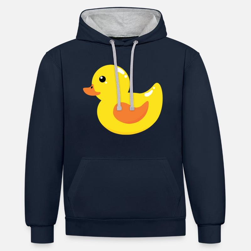 Canard jaune couinant - Sweat à capuche contrasté - bleu marine/gris chiné