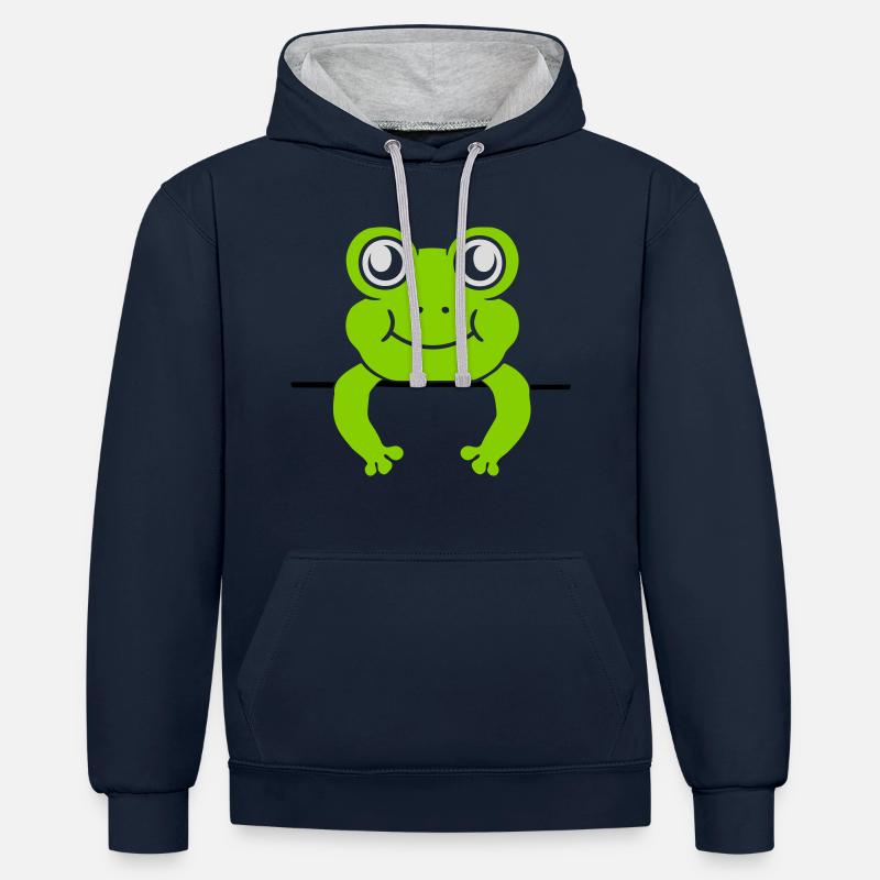 Frosch Mauer Schild Comic - Kontrast-Hoodie - Navy/Grau meliert